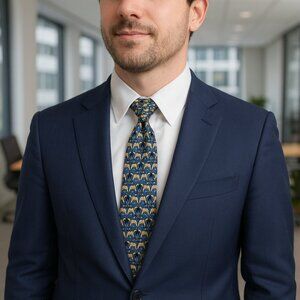 Brooks Brothers Makers Silk Hand Made Animal Print Imported Fabric Suit Necktie